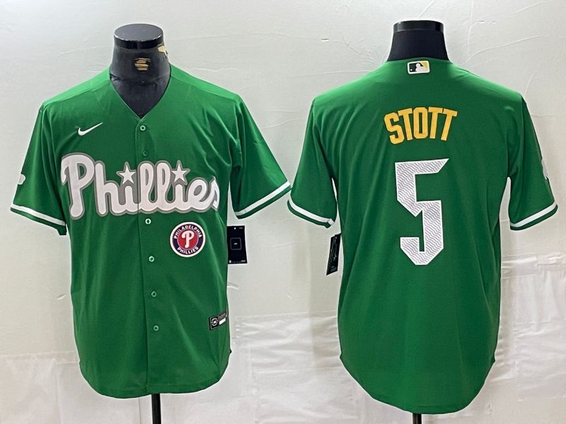 Men Philadelphia Phillies 5 Stott Green Fashion Edition Nike 2024 MLB Jersey style 2